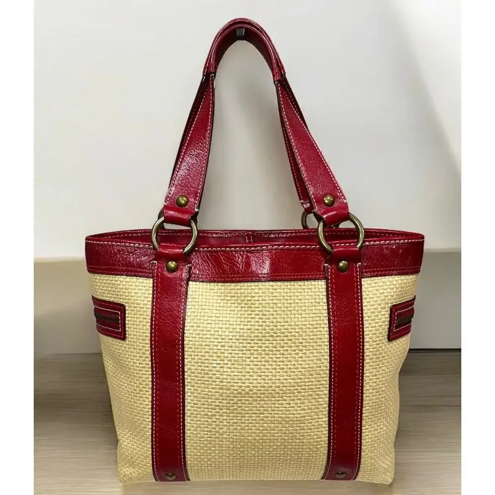 Vintage Coach 113 Legacy Straw Tote Bag & Wristlet